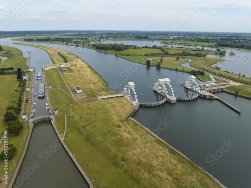 Amerongen weir and lock complex is a hydraulic work of art in the Netherlands. Including a hydroelectric power station on the Lower Rhine and fish ladder. photo