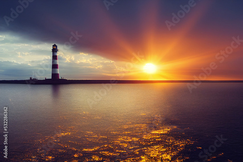 lighthouse on the mainland at sunset
