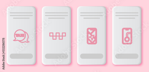 Set line Taxi call telephone service, car roof, City map navigation and . White rectangle button. Vector