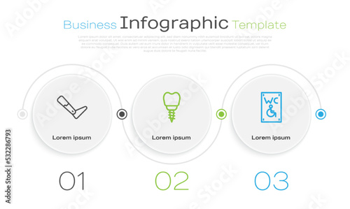 Set line Prosthesis leg, Dental implant and Separated toilet for disabled. Business infographic template. Vector