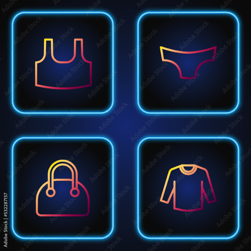 Set line Sweater, Handbag, Undershirt and Men underpants. Gradient color icons. Vector Set line Sweater, Handbag, Undershirt and Men underpants. Gradient color icons. Vector