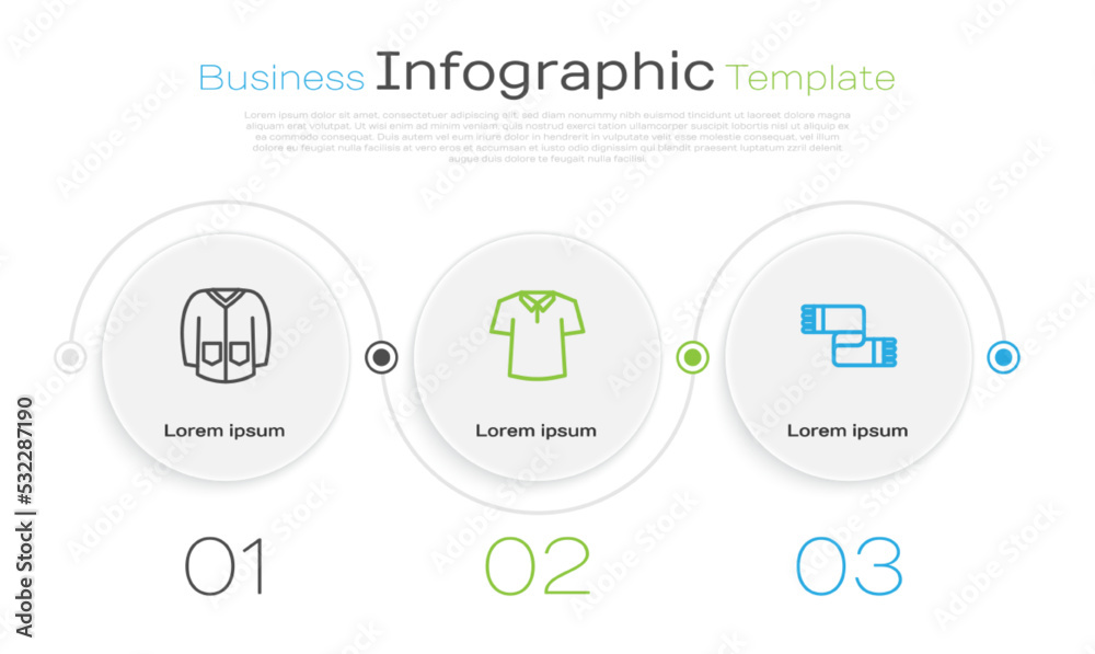 Set line Sweater, Shirt and Winter scarf. Business infographic template. Vector Set line Sweater, Shirt and Winter scarf. Business infographic template. Vector