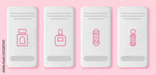 Set line Aftershave, Classic Barber shop pole and . White rectangle button. Vector