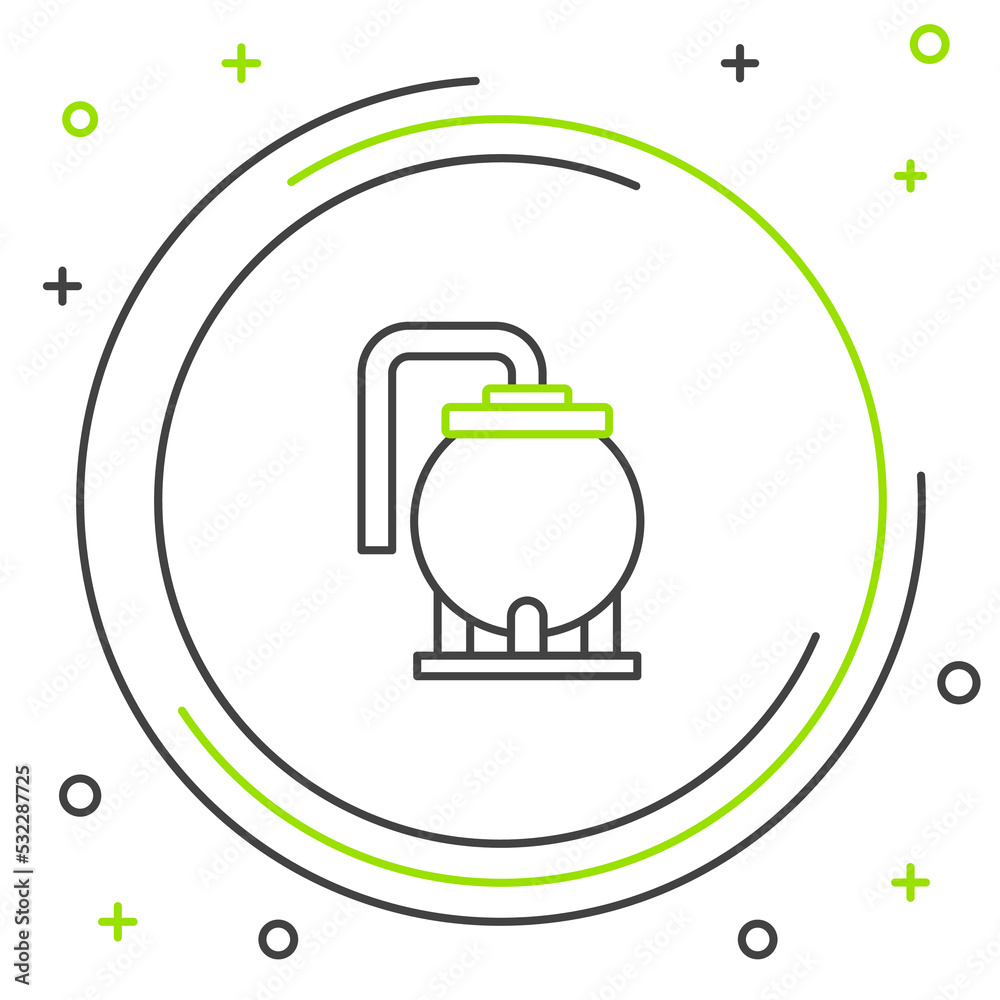 Fototapeta premium Line Oil tank storage icon isolated on white background. Vessel tank for oil and gas industrial. Oil tank technology station. Colorful outline concept. Vector