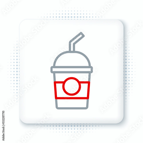 Line Milkshake icon isolated on white background. Plastic cup with lid and straw. Colorful outline concept. Vector