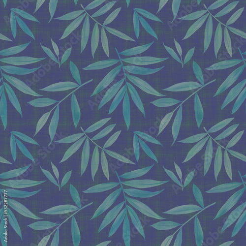 Abstract botanical pattern from leaves. Seamless pattern for fabric, wallpaper, wrapping paper design, scrapbooking. Watercolor leaves painted on paper and processed in Photoshop.