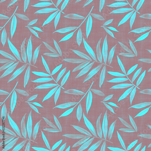 Abstract botanical pattern from leaves. Seamless pattern for fabric, wallpaper, wrapping paper design, scrapbooking. Watercolor leaves painted on paper and processed in Photoshop.