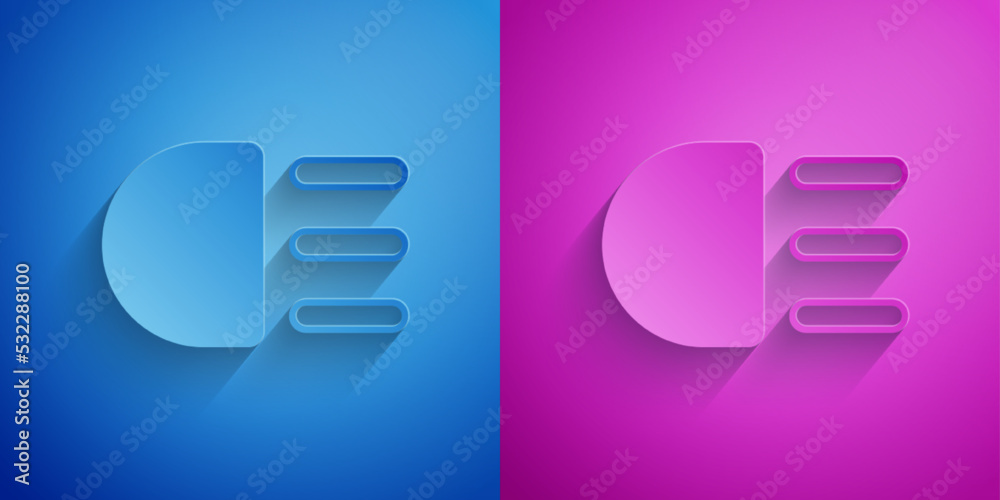 Paper cut High beam icon isolated on blue and purple background. Car headlight. Paper art style. Vector Paper cut High beam icon isolated on blue and purple background. Car headlight. Paper art style. Vector