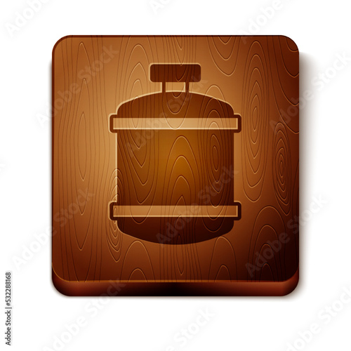 Brown Propane gas tank icon isolated on white background. Flammable gas tank icon. Wooden square button. Vector