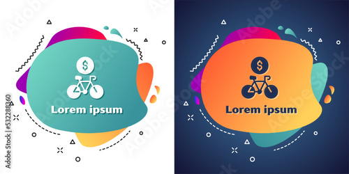 White Bicycle rental mobile app icon isolated on white and blue background. Smart service for rent bicycles in the city. Mobile app for sharing system. Abstract banner with liquid shapes. Vector
