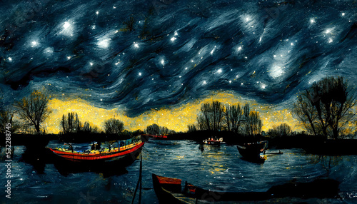 Dark night with stars by the lake