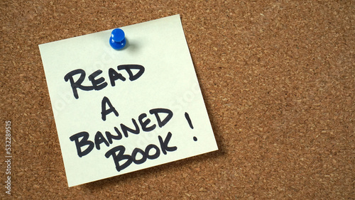 Sticky note reminder to read a banned book