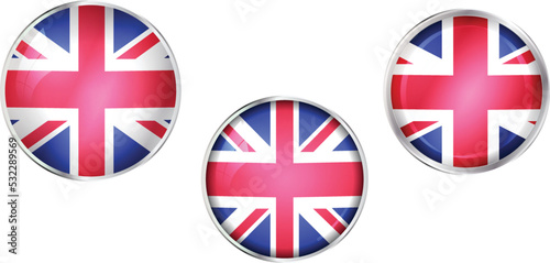 Round national flag pin of United Kingdom.Circular vector flag of UK