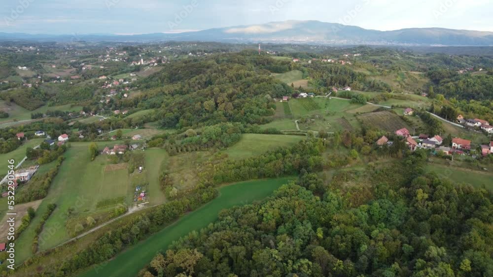 hilly region, central europe, late summer, shot by drone at a height of 300 meters, late afternoon hilly region, central europe, late summer, shot by drone at a height of 300 meters, late afternoon