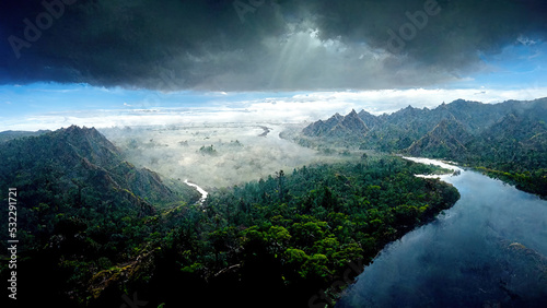 Aerial view of a rainforest - image generated by AI