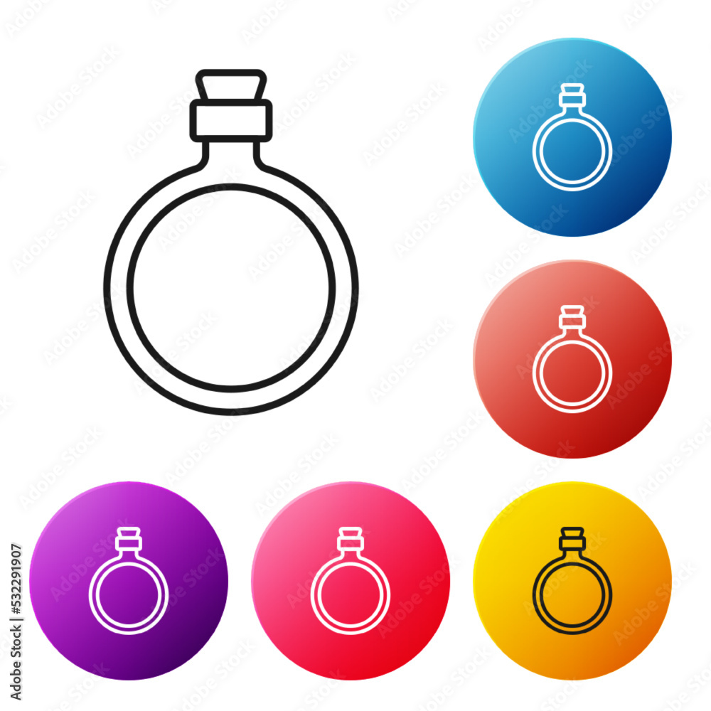 Black line Canteen water bottle icon isolated on white background. Tourist flask icon. Jar of water use in the campaign. Set icons colorful circle buttons. Vector Black line Canteen water bottle icon isolated on white background. Tourist flask icon. Jar of water use in the campaign. Set icons colorful circle buttons. Vector