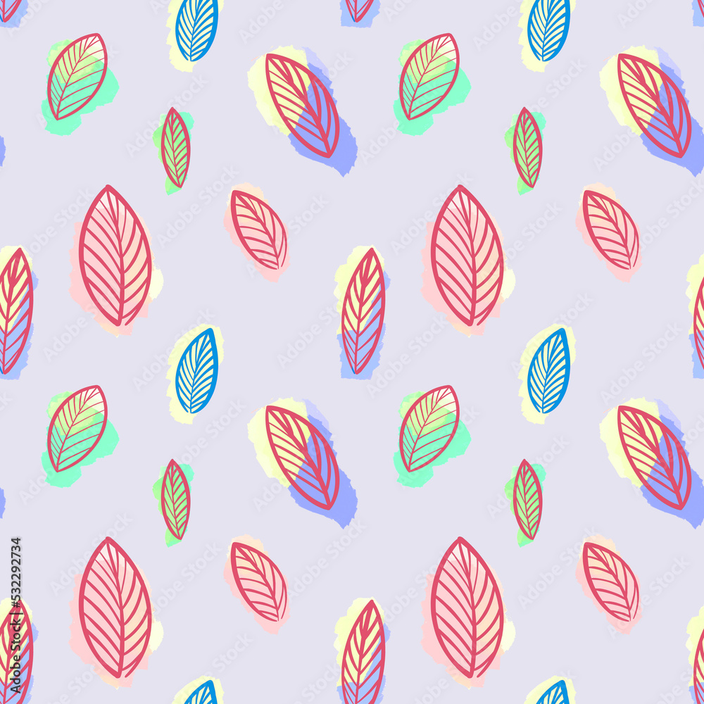 Leaf pattern.Seamless Botanical leaf pattern on a light violet background. Digital illustration of leaves.Design for textiles, postcards, web Leaf pattern.Seamless Botanical leaf pattern on a light violet background. Digital illustration of leaves.Design for textiles, postcards, web