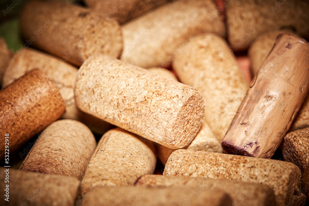 a lot of wooden wine corks close-up