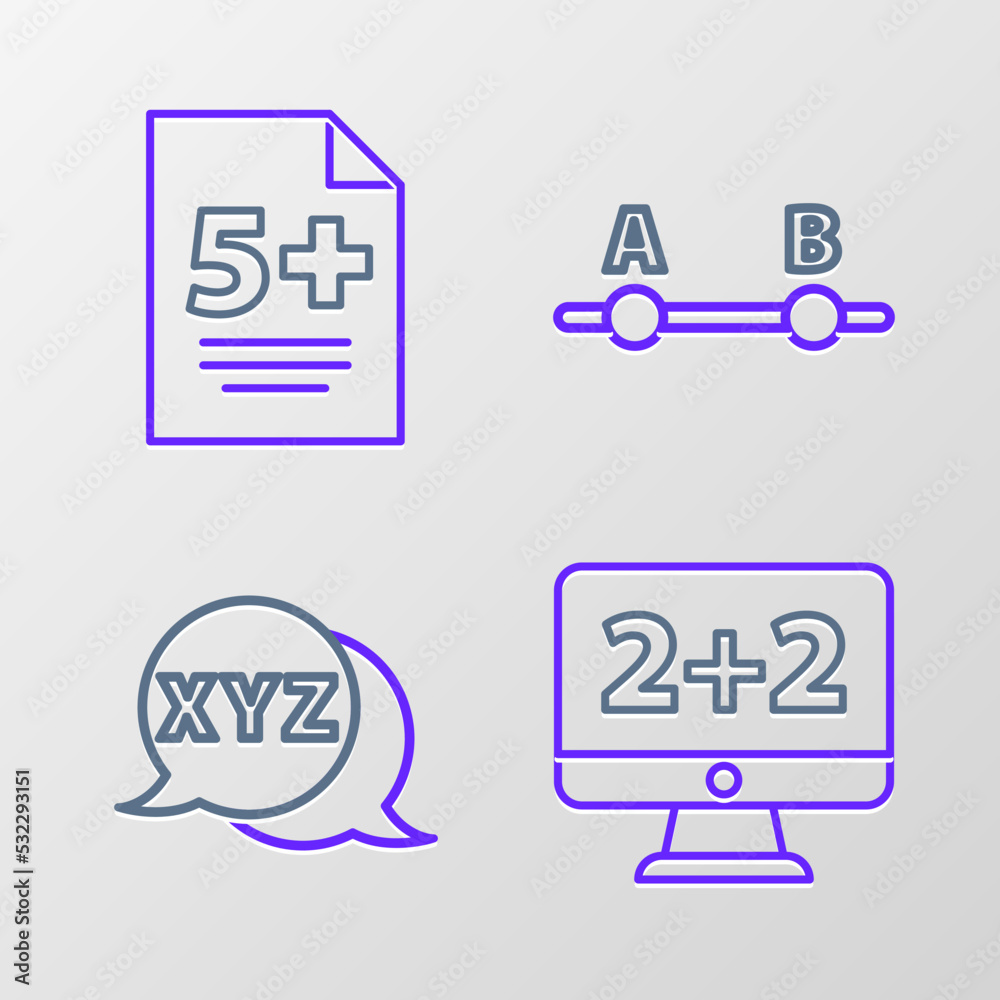 Set line Equation solution, XYZ Coordinate system, Graph, schedule, chart, diagram and Test exam sheet icon. Vector Set line Equation solution, XYZ Coordinate system, Graph, schedule, chart, diagram and Test exam sheet icon. Vector
