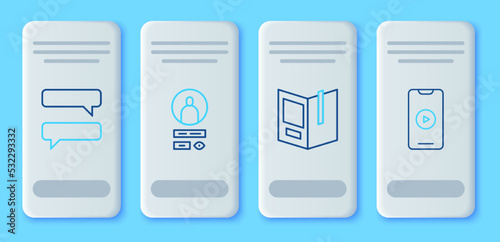 Free Download Set line Create account screen, Open book, Speech bubble chat and Online play video icon. Vector - GFXLoad
