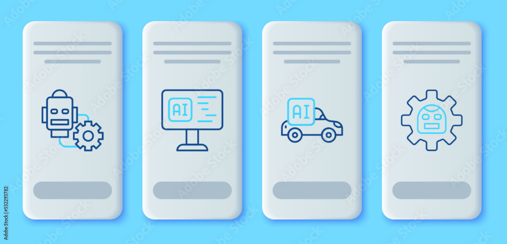 Set line Software, Autonomous smart car, Robot setting and icon. Vector