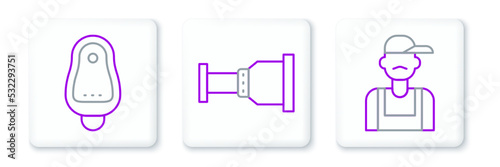 Set line Plumber, Toilet urinal or pissoir and Pipe adapter icon. Vector