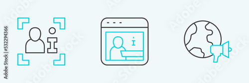 Set line World news, Television report and Information icon. Vector