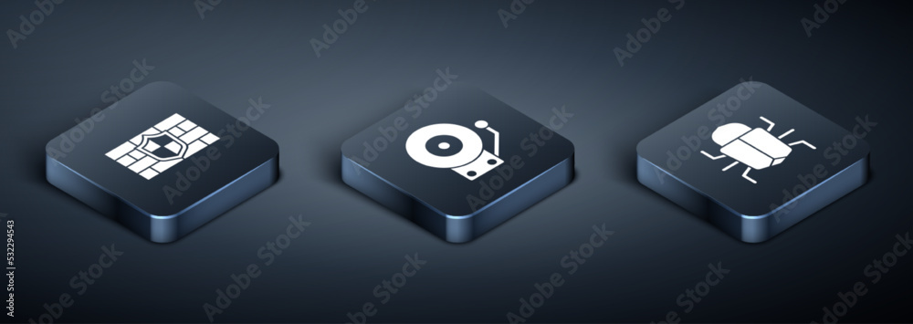 Set Isometric Shield with brick wall, System bug and Ringing alarm bell icon. Vector Set Isometric Shield with brick wall, System bug and Ringing alarm bell icon. Vector