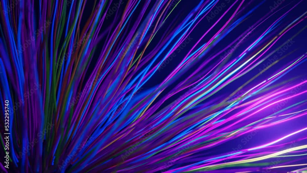 4k seamless looped bg. Mysterious background with live curved purple lines, close-up. Live curls underwater like fur, threads or hair. Mist and DOF bokeh effects. Volumetric lights. Dark blue 4k seamless looped bg. Mysterious background with live curved purple lines, close-up. Live curls underwater like fur, threads or hair. Mist and DOF bokeh effects. Volumetric lights. Dark blue