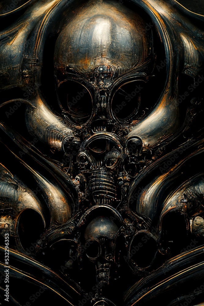 Alien biomechanical futuristic metal texture on a spaceship Stock ...