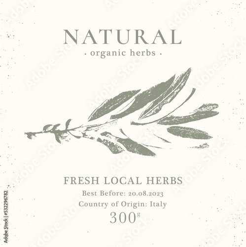 Elegant Label for Natural organic herbal products. Vintage packaging design collection for Cosmetics, Pharmacy, healthy food. Dried leaves, real herbarium