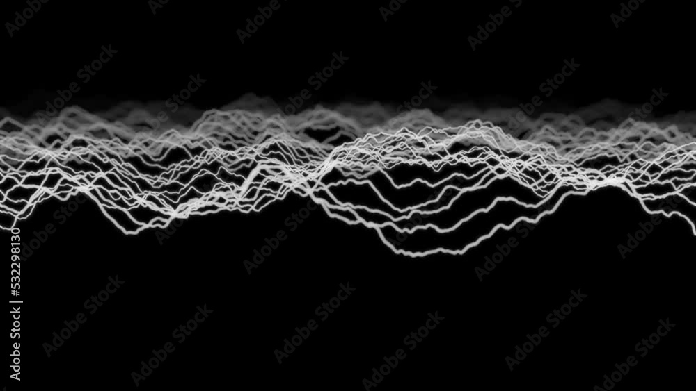 Abstract music oscillating waves. Synthetic music technology sample. Sound wave. Distorted frequencies. Futuristic visualization of a sound wave.