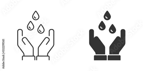 Hands holding drop icon.Hand protecting water icon. Save Water symbol. Vector illustration.