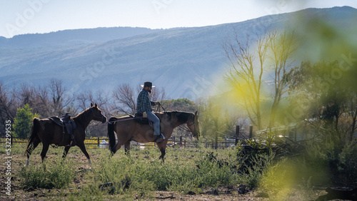 Veteran Cowboy Riding Horse in Colorado 