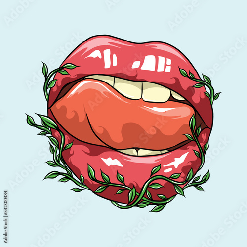 Swag dare pink red woman lips in pop art style isolated on white background.