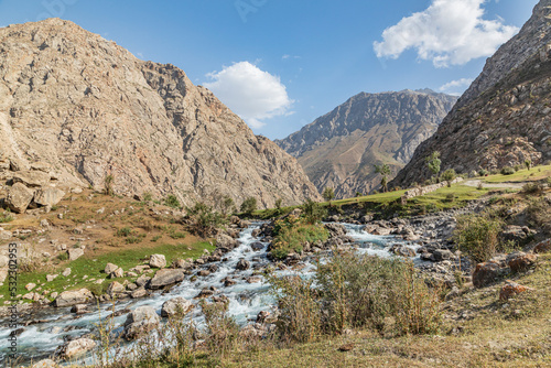 Haft Kul, Sughd Province, Tajikistan. Mountain stream in the Haft Kul, Seven Lakes, region.