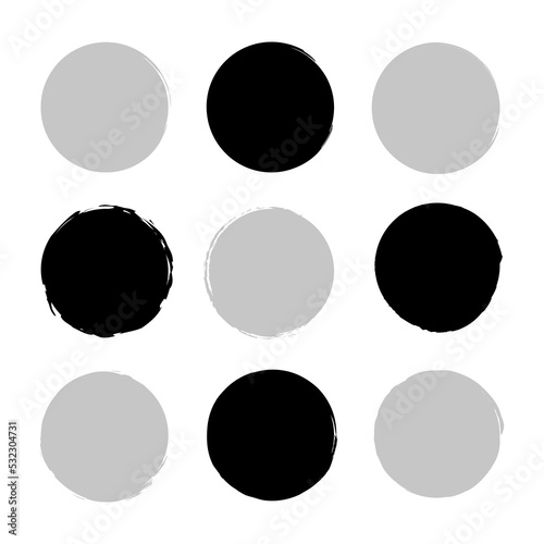 Grunge circles. Circle frame set. Round shape. Vector illustration. Stock image. 