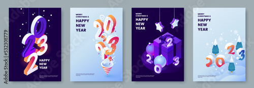 Fotografia Happy New Year 2023 posters collection in isometric style