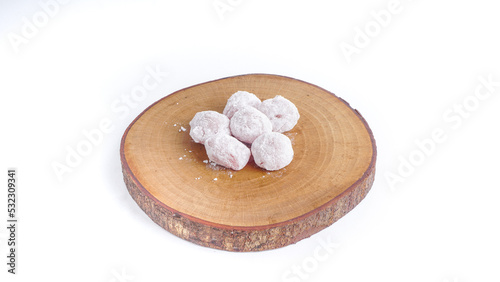 Mochi Sukabumi is Indonesian traditional food made from Glutinous rice flour with peanut inside.