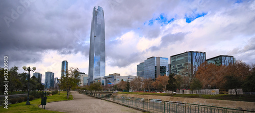 city skyline during cloudy autumn day, Santiago, Chile photo