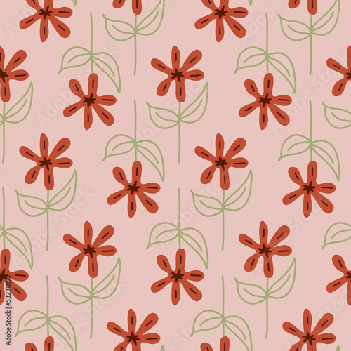 Floral pattern on pink background seamless pattern for design  daisy flower blossom  vector illustration