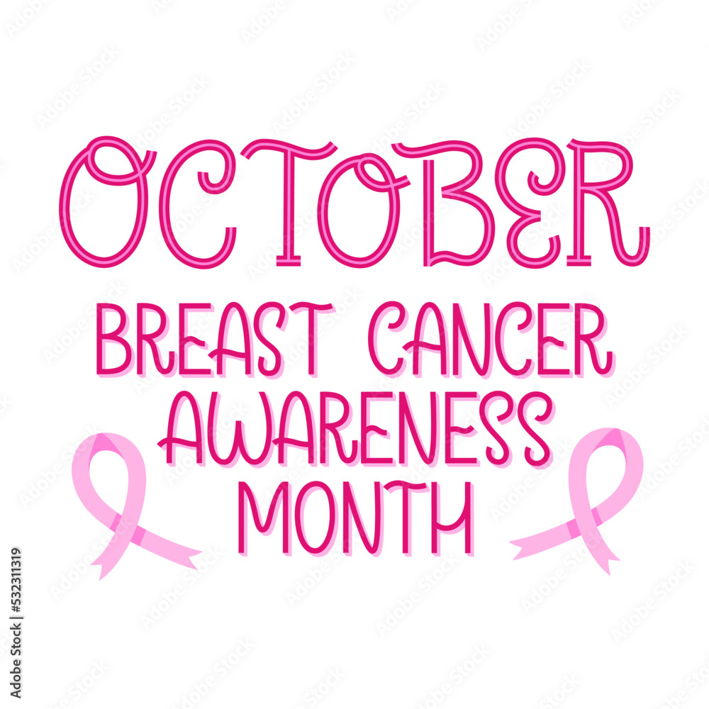 October breast cancer awareness month poster with pink ribbon illustration. Support women health. Vector design banner.