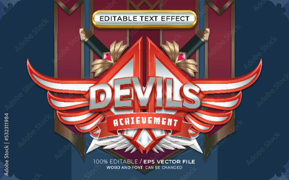 Editable Devils Text Effect with Winged Emblem Stock Vector | Adobe Stock