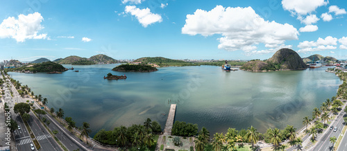 aerial view of the bay of Vitória overlooking the city of Vila Velha and Terceira Ponte bridge