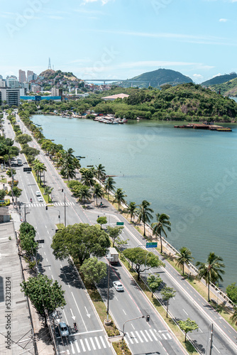 aerial view of the bay of Vitória overlooking the city of Vila Velha and Terceira Ponte bridge