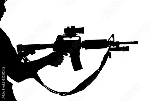 silhouette of hand holding the gun