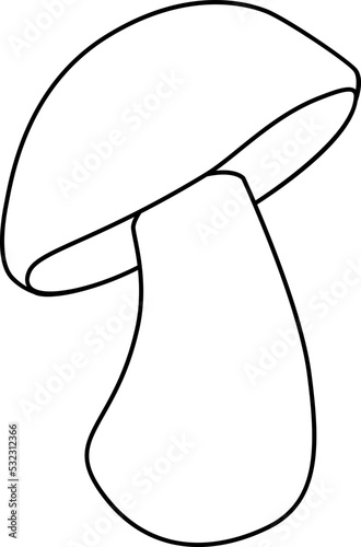 Porcini Mushroom - Vector Linear Coloring Picture with Edible Forest Mushroom. Outline. Edible Mushroom for Logo, Sign or Coloring Book