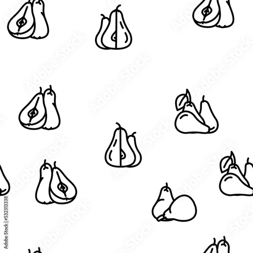 pear fruit half food slice vector seamless pattern thin line illustration