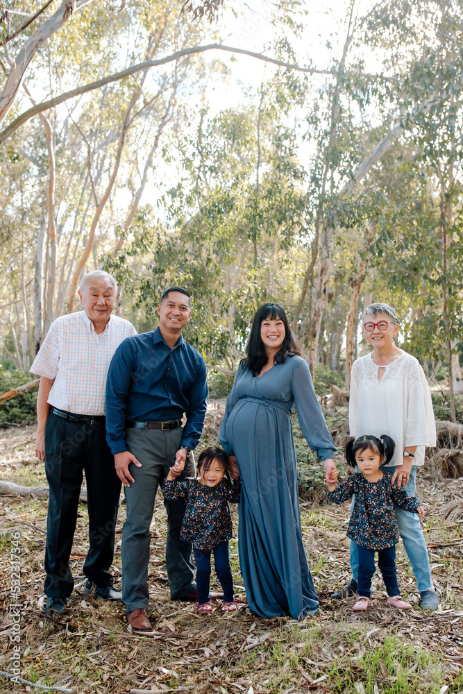 Multigenerational family portrait in California forest
Multigenerational family portrait in California forest