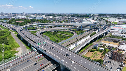 高速道路のジャンクション　空撮 © metamorworks